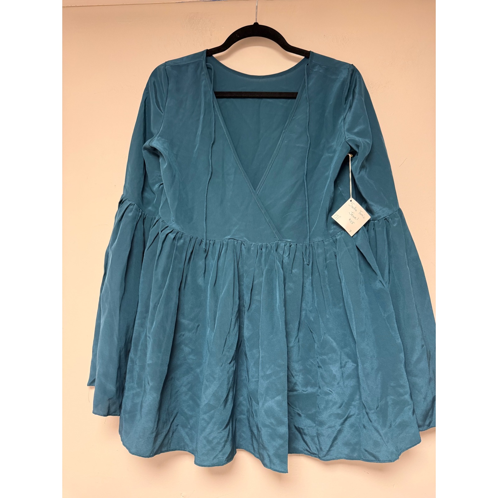 Nde Sadie Tunic Jewel Bell Sleeve Gathered Skirt Size S Silk